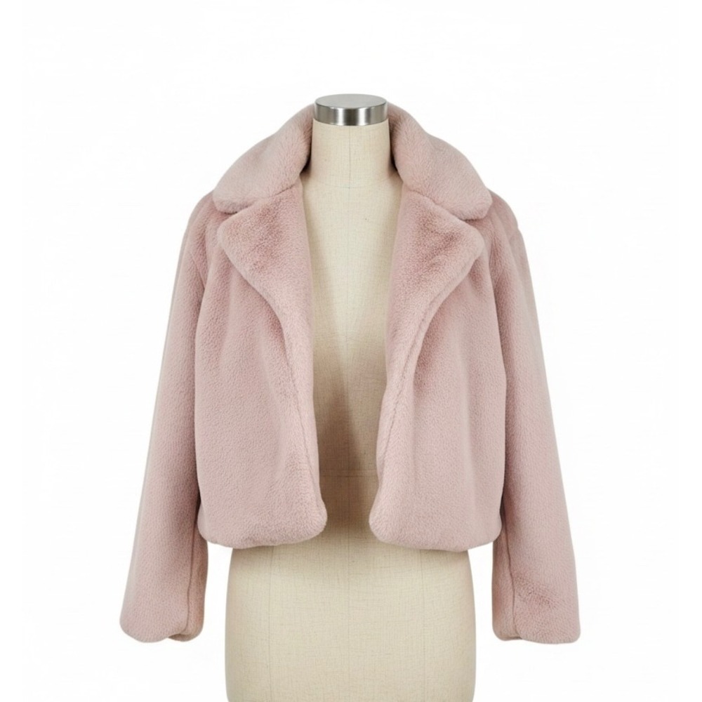 Stoosh Faux‎ Fur Cropped Jacket Dusty Pink Shag Coat Large